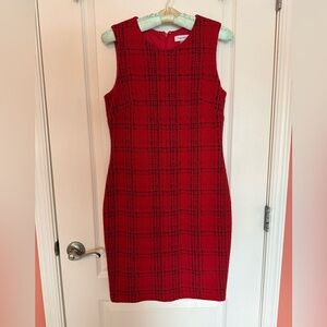 Calvin Klein Red and Black Checkered Midi Dress